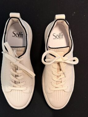 Söfft Beige Knit Lace-Up Sneakers with Black Trim